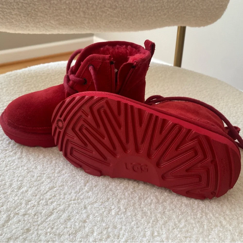 UGG Kids Red Suede Lace-Up Ankle Boots